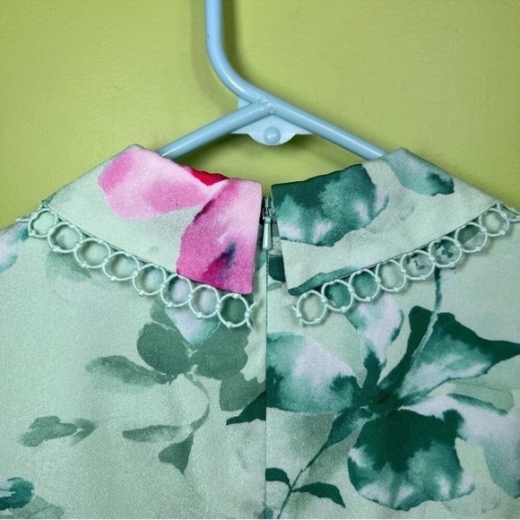 Badgley Mischka Lace-Trimmed Floral Shirtdress size 10 great condition - Picture 7 of 10